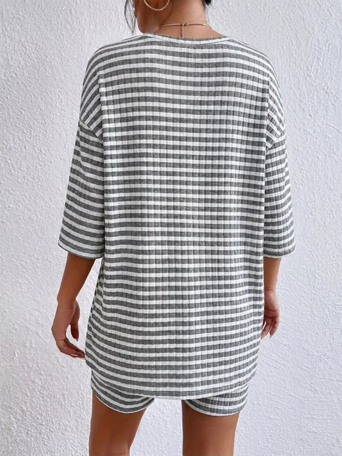 Striped Round Neck Top and Shorts Set, view 24