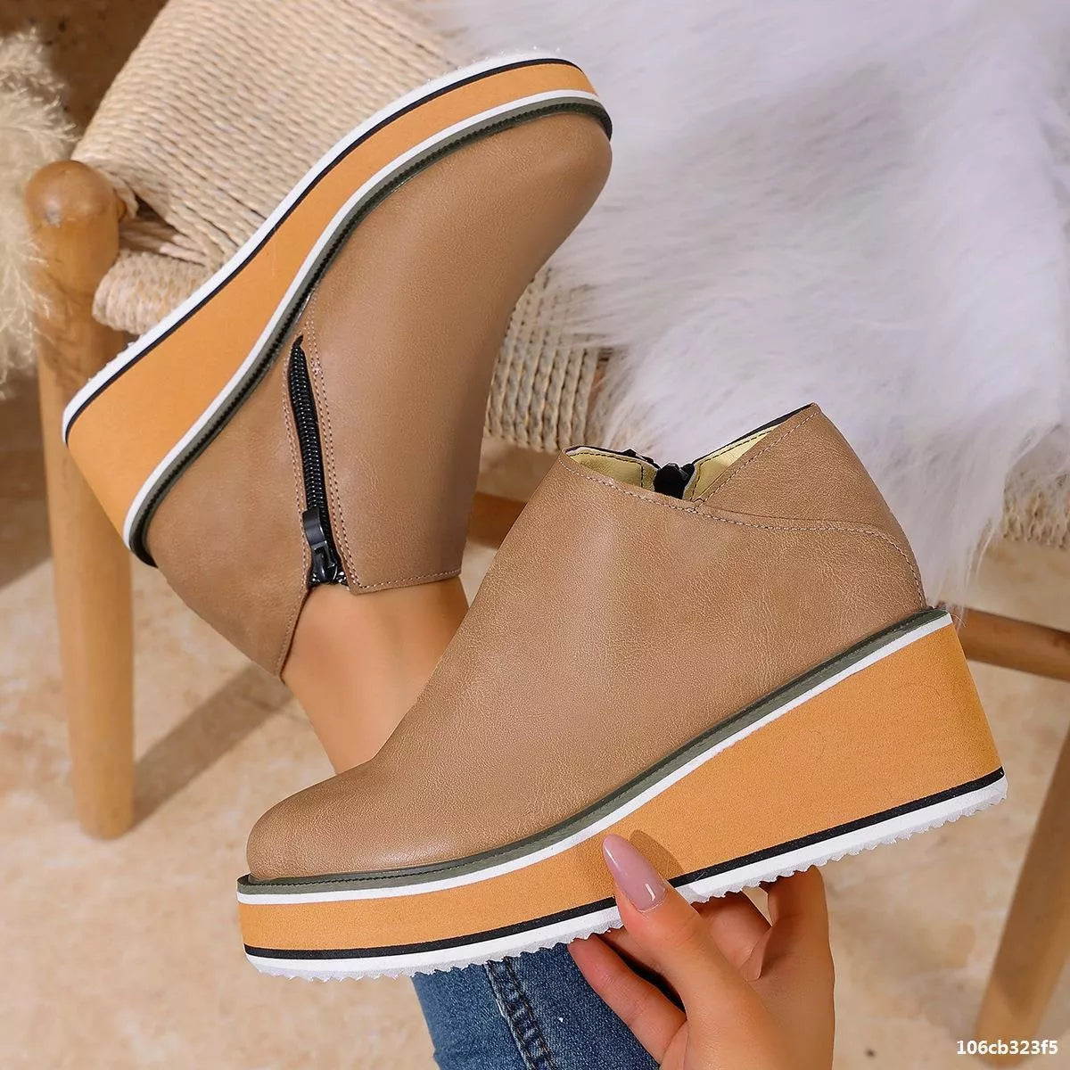 wedge ankle boots with zipper front view