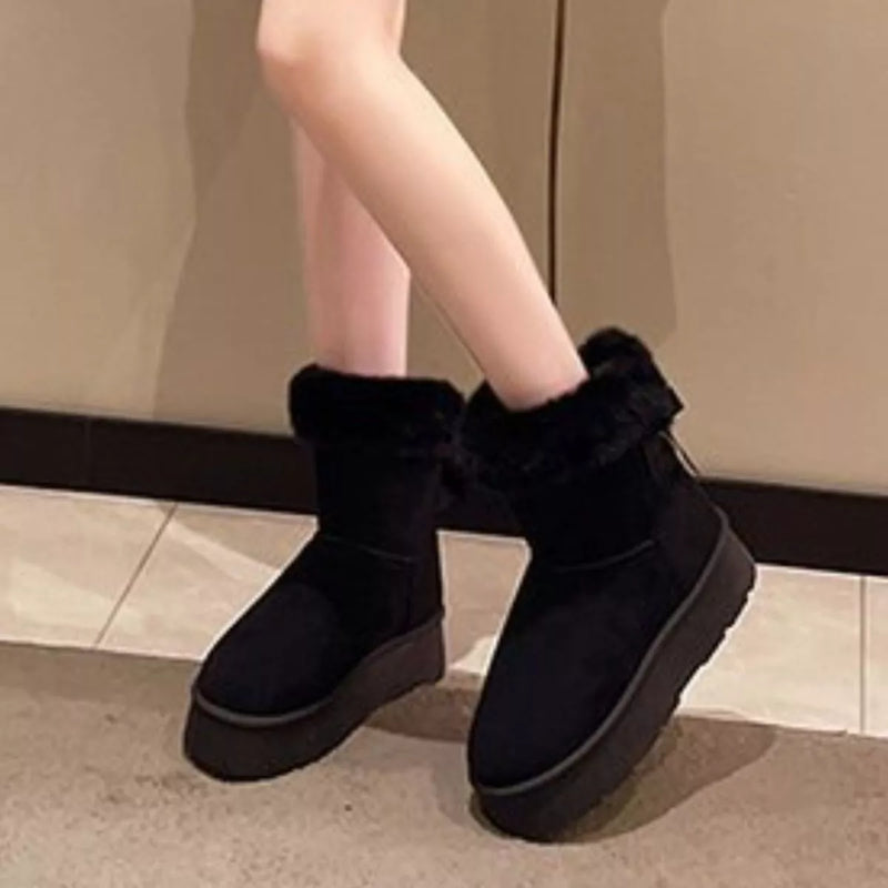 Round toe fuzzy suede boots front view