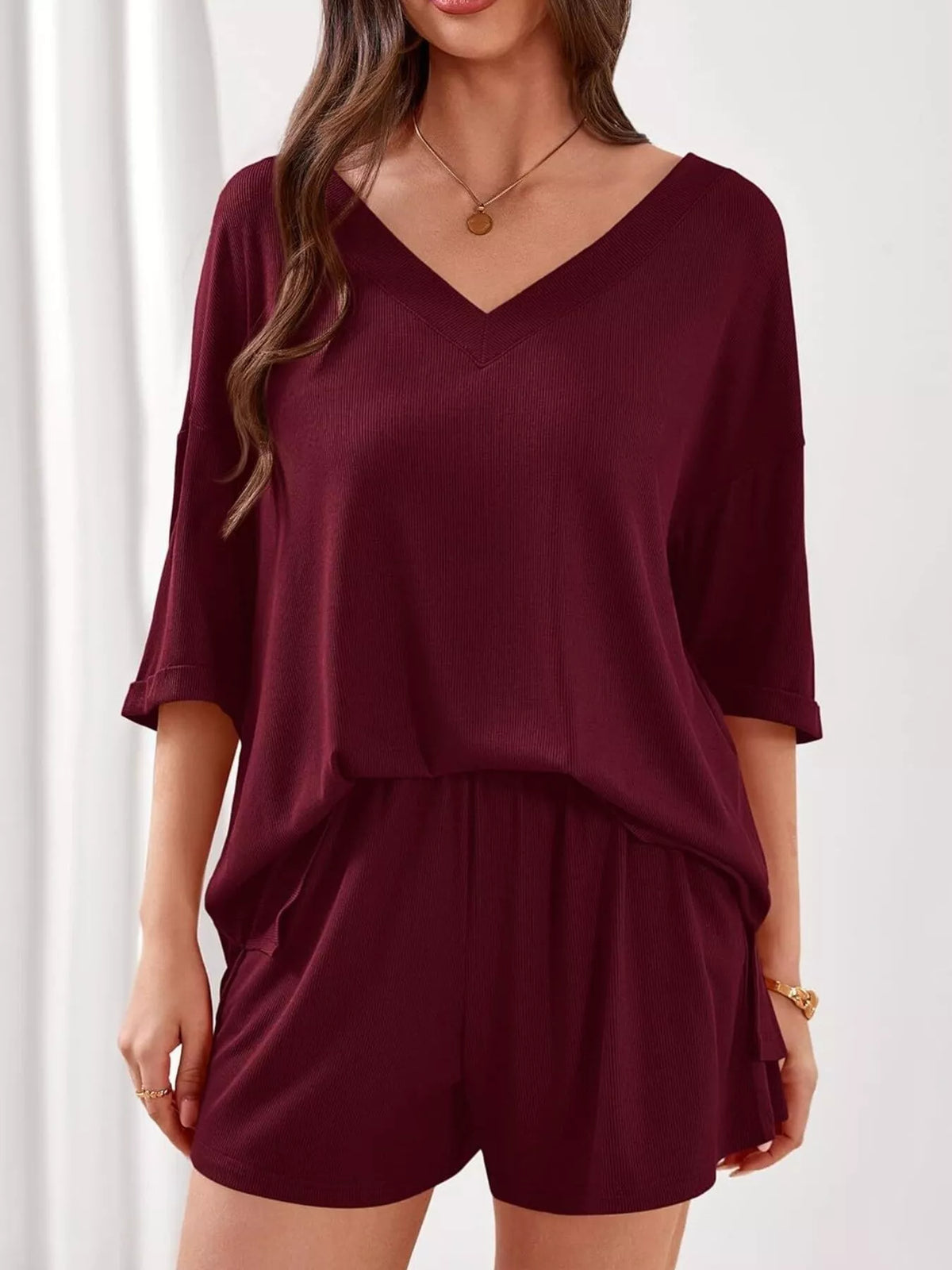 V Neck Top and Shorts Two Piece Set, view 20