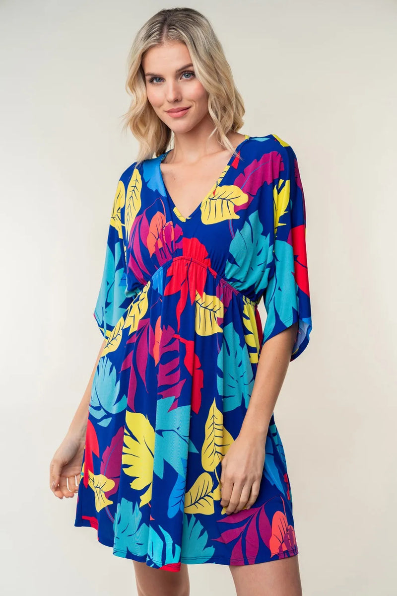 Printed V Neck Mini Dress