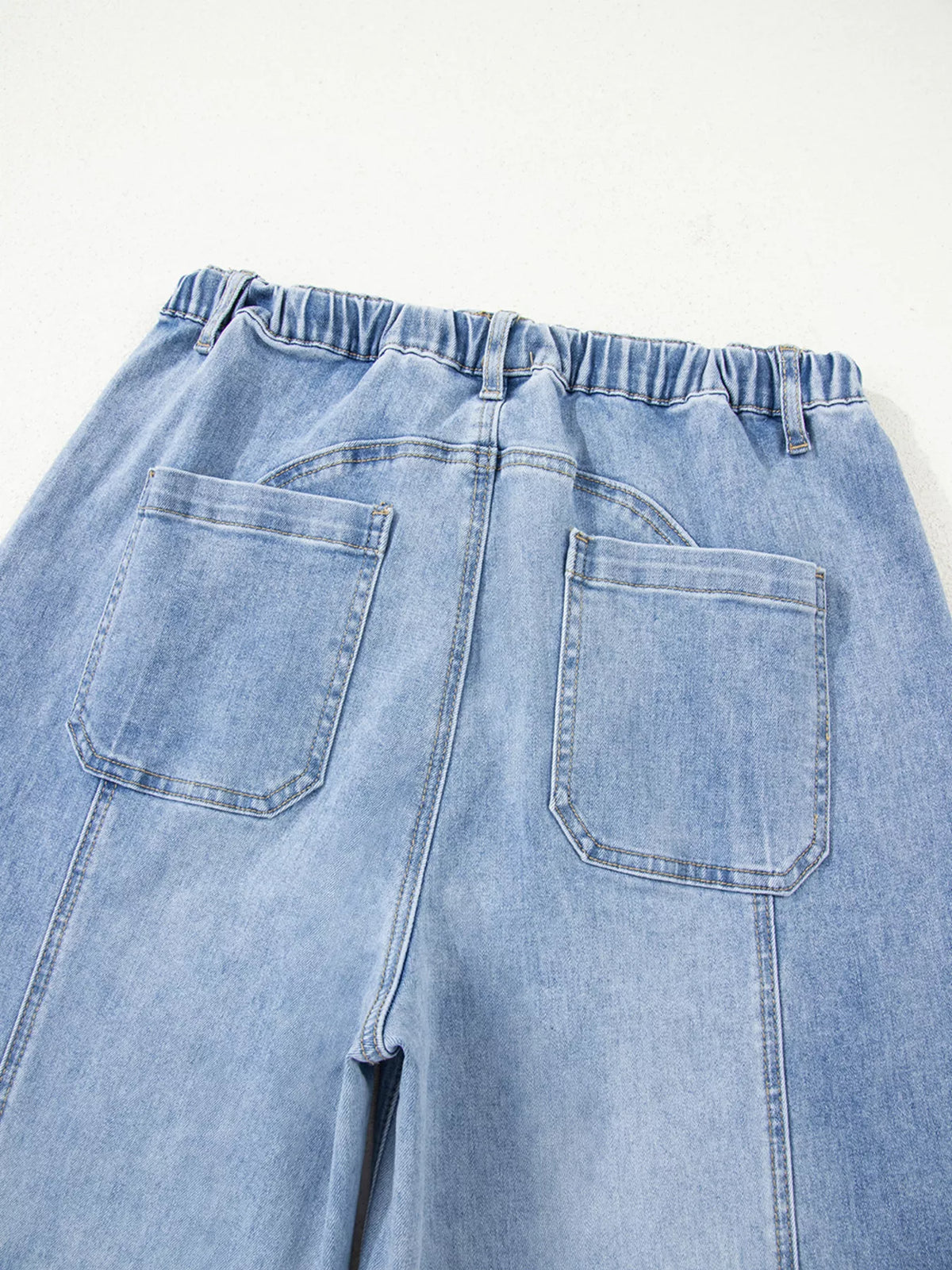 Wide Leg Drawstring Raw Hem Denim Jeans, view 7