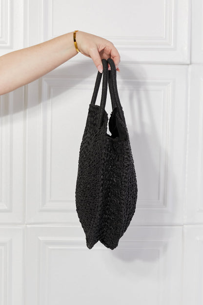 Justin Taylor Beach Date Straw Rattan Handbag in Black - Fashorio