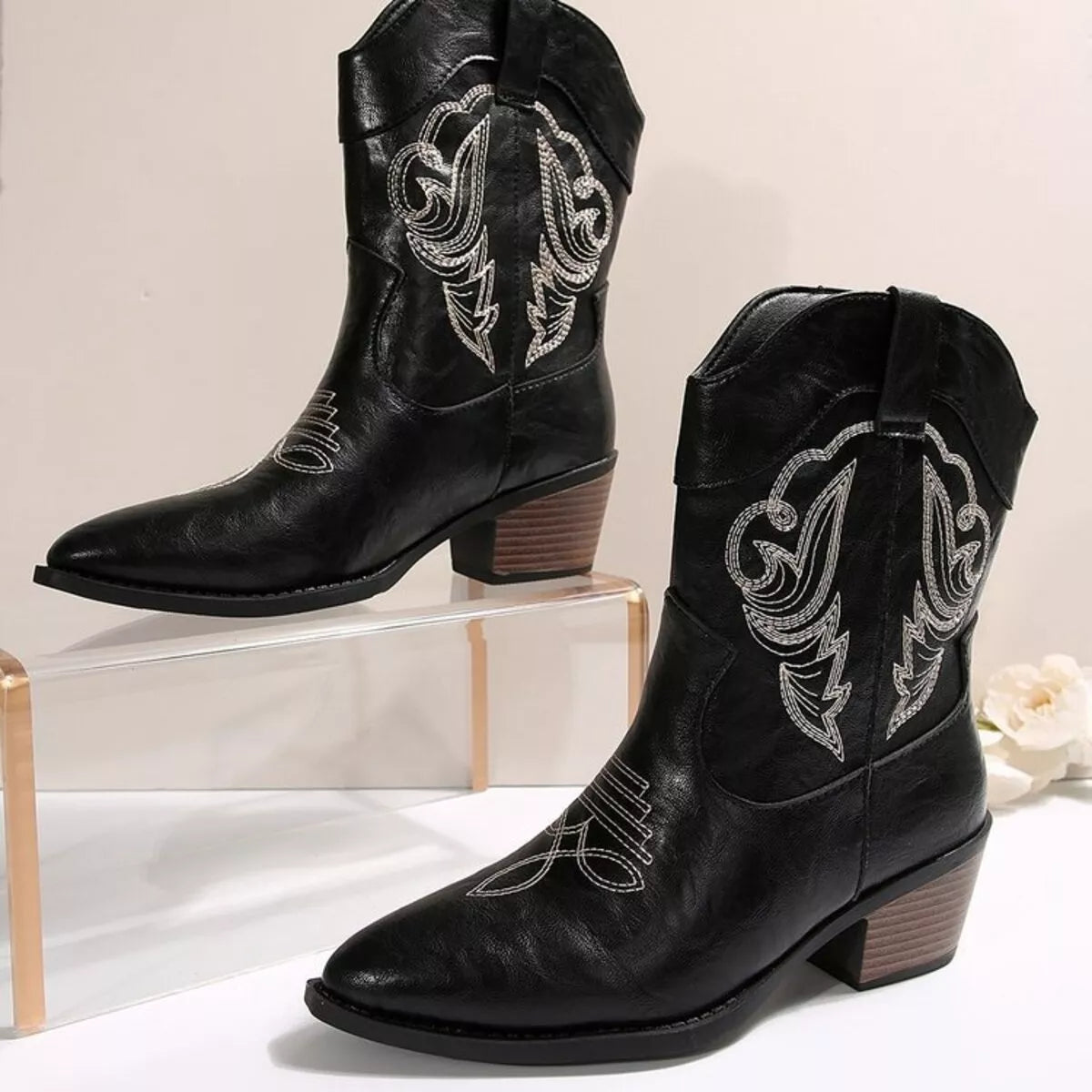 Western Cowboy Boots with Embroidered Design heel and sole detail