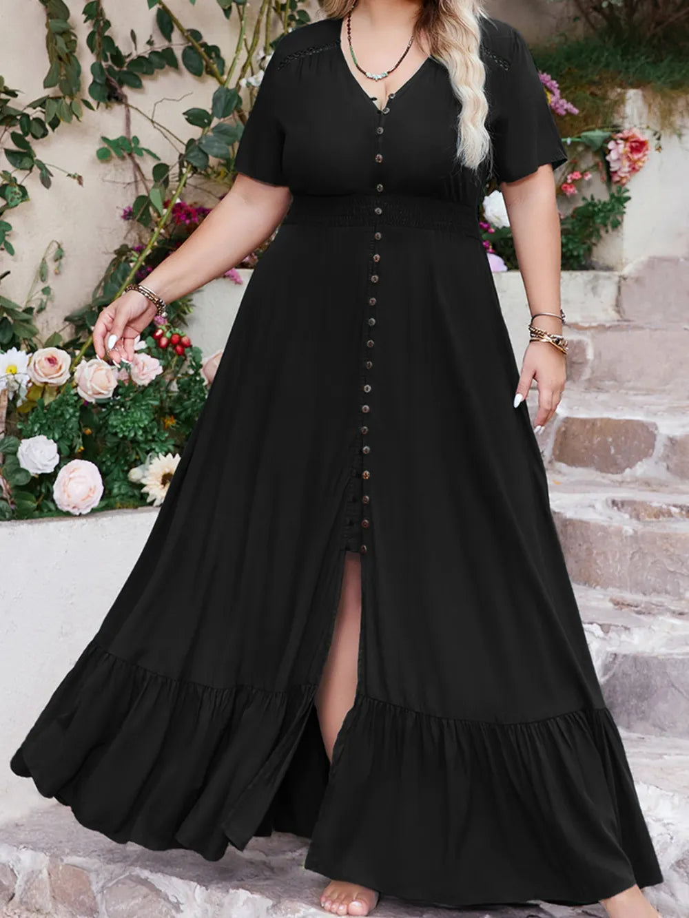 Black maxi dress back view