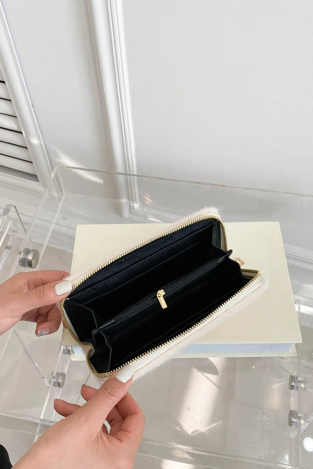 Solid Color Fluff Rectangle Wallet - Fashorio