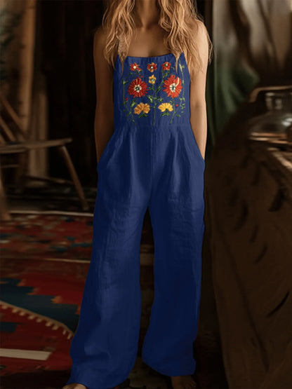 Floral Embroidered Wide Leg Jumpsuit - Fashorio