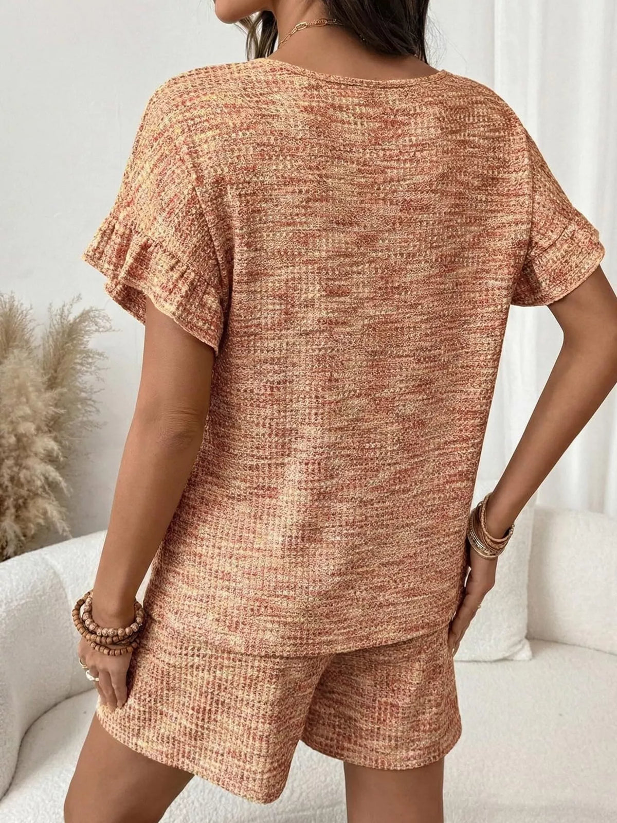 Ruffle Sleeve Textured Top and Shorts Set, view 22