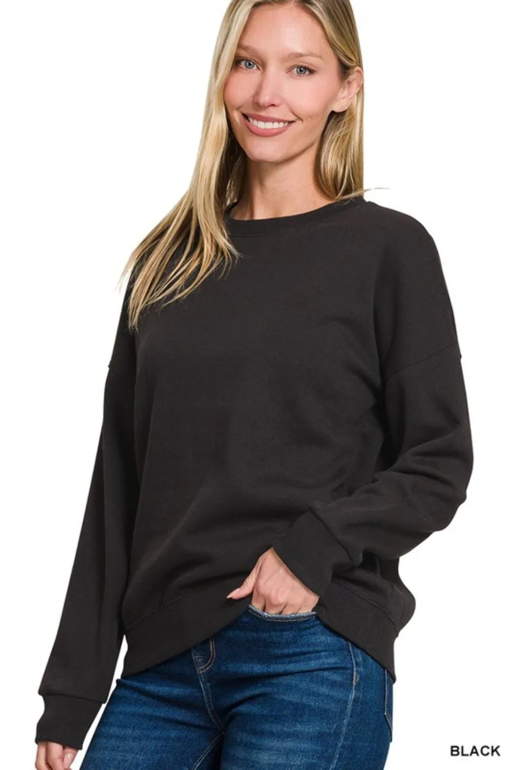 Zenana Full Size Fleece Drop Shoulder Sweatshirt Plus Size - Fashorio