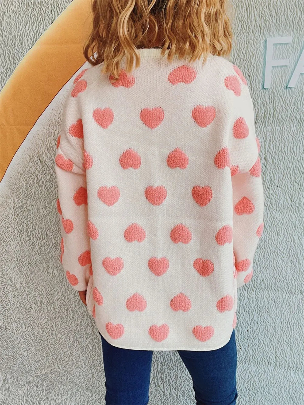 Heart Button Up Long Sleeve Cardigan - Fashorio