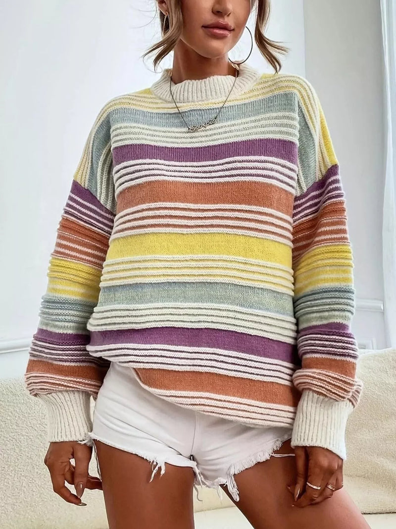 Rainbow striped oversized sweater front view