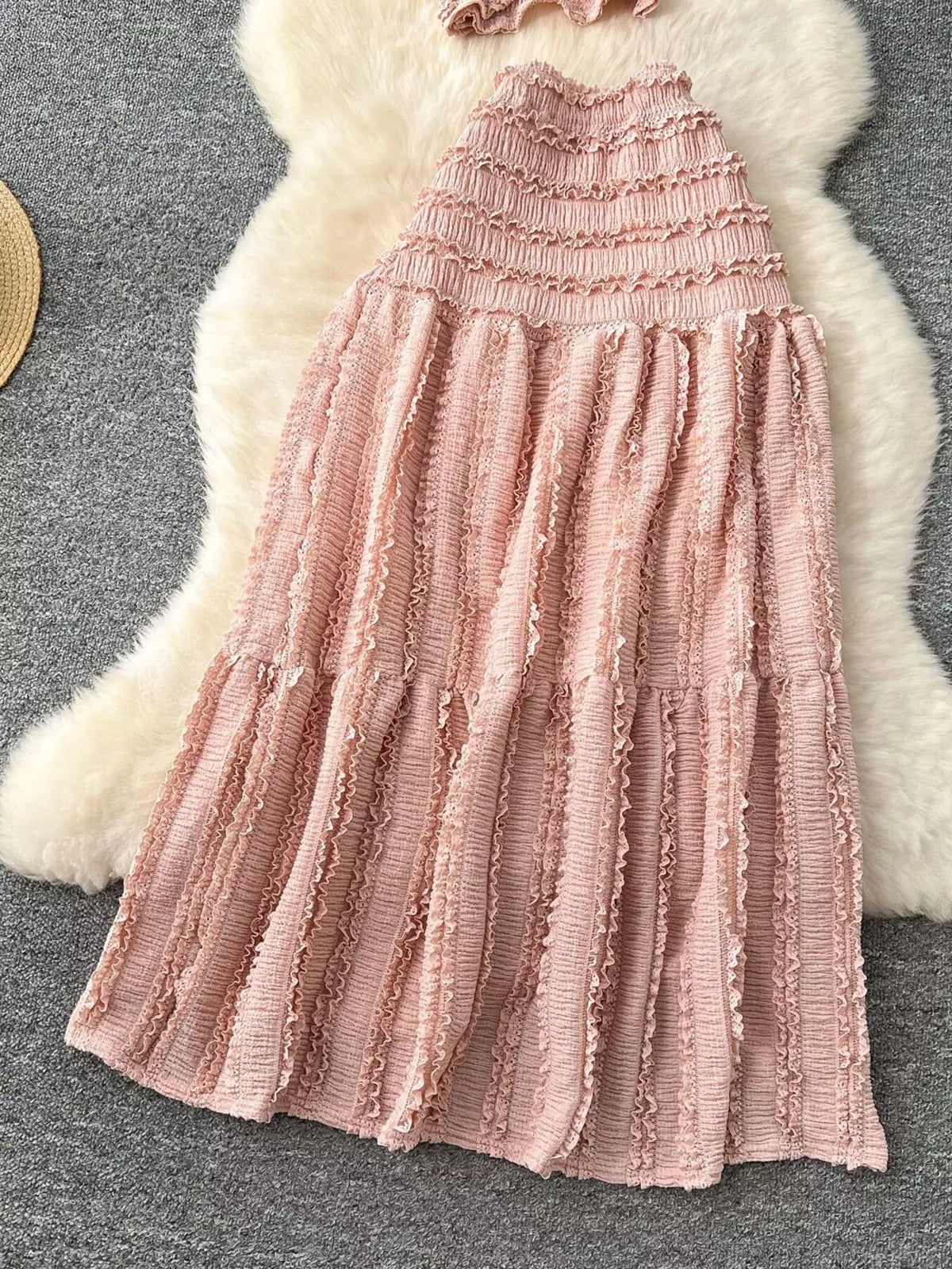Textured Crop Top and Tiered Skirt Set, view 17