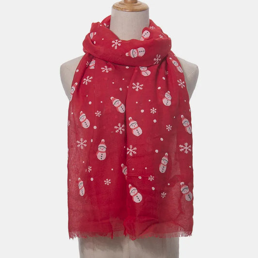 Fringe Snowman Polyester Scarf Red One Size - Fashorio