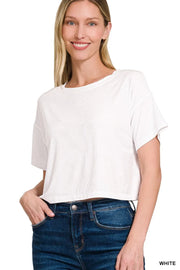 Zenana Ribbed Round-Neck Crop T-Shirt WHITE - Fashorio