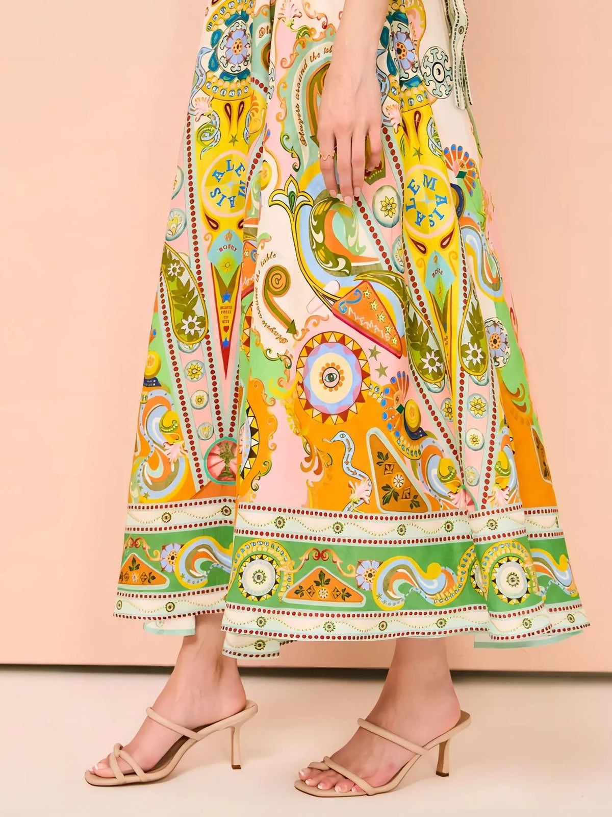 Paisley Print Square Neck Smocked Summer Dress, view 7