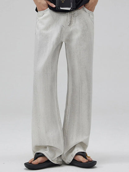 Men's Full Size Relaxed Fit Washed Wide Leg Jeans Plus Size Dirty White - Fashorio
