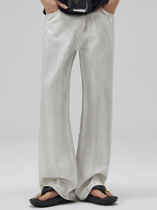 Men's Full Size Relaxed Fit Washed Wide Leg Jeans Plus Size Dirty White - Fashorio