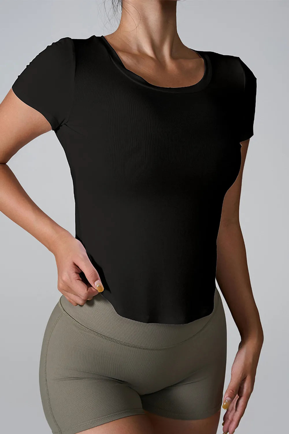Cutout Round Neck Short Sleeve Active T-Shirt - Fashorio