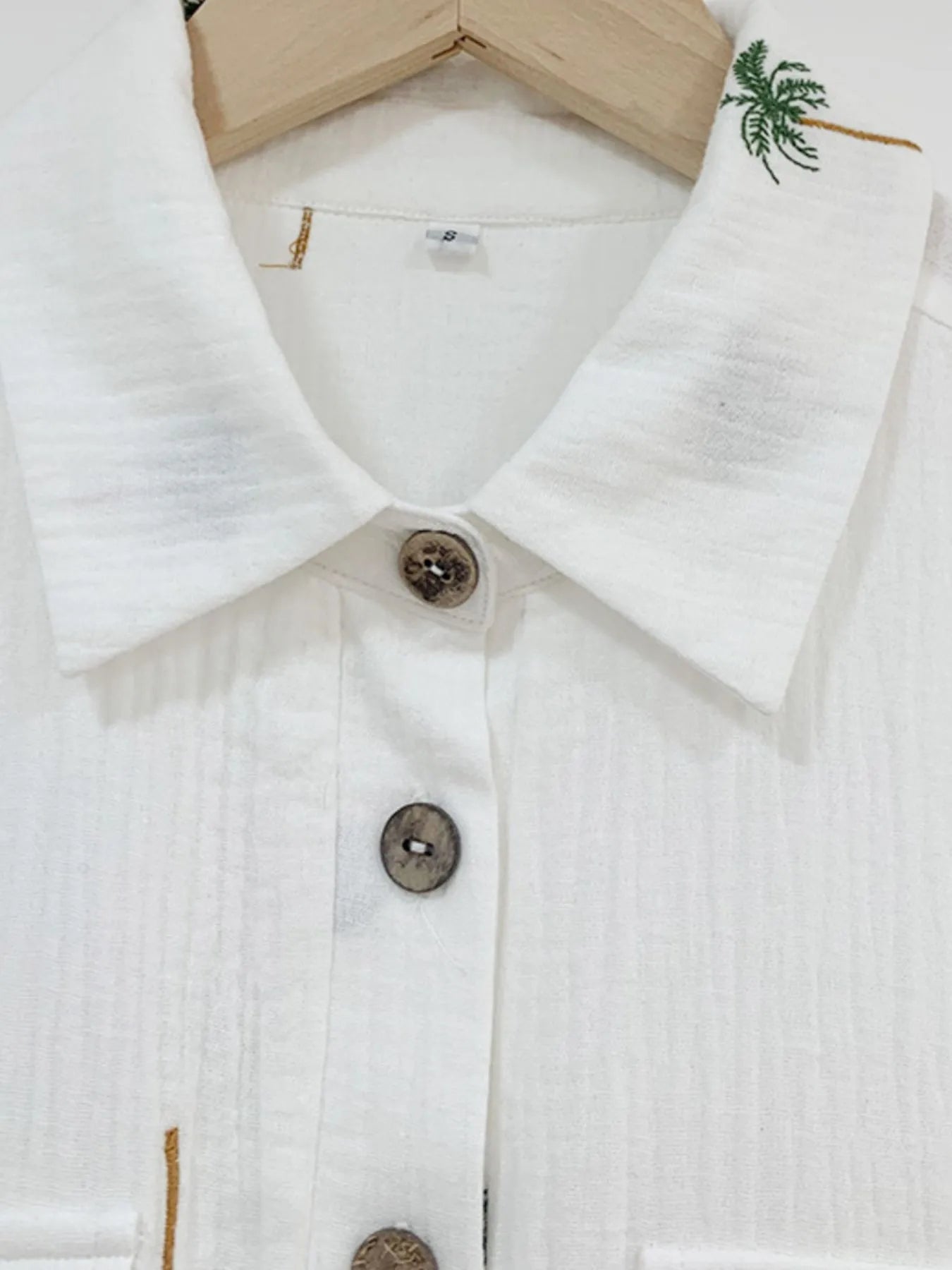 Palm Tree Print Short Sleeve Button-Up Romper with Belt - Fashorio