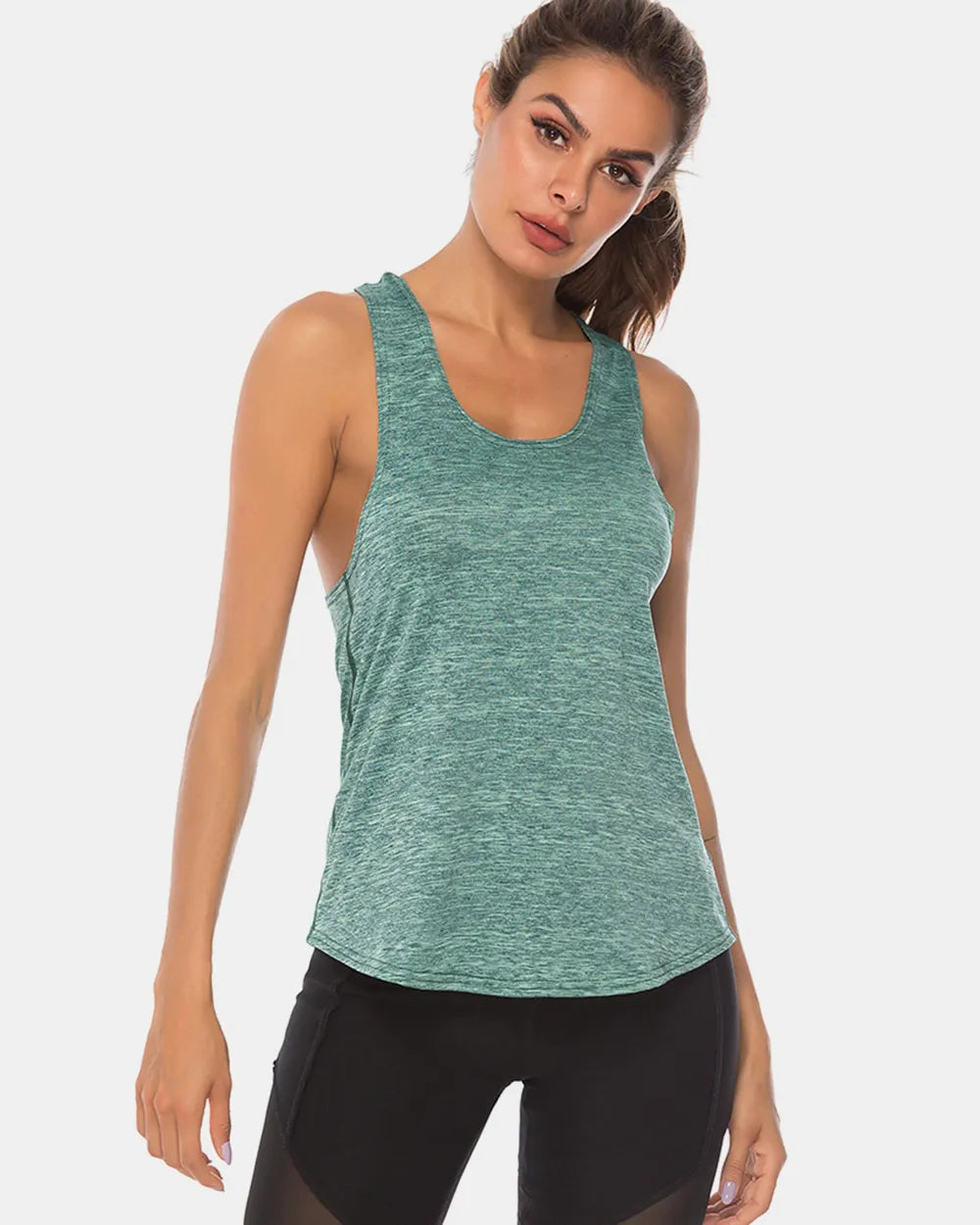 Full Size Scoop Neck Wide Strap Active Tank Light Green - Fashorio