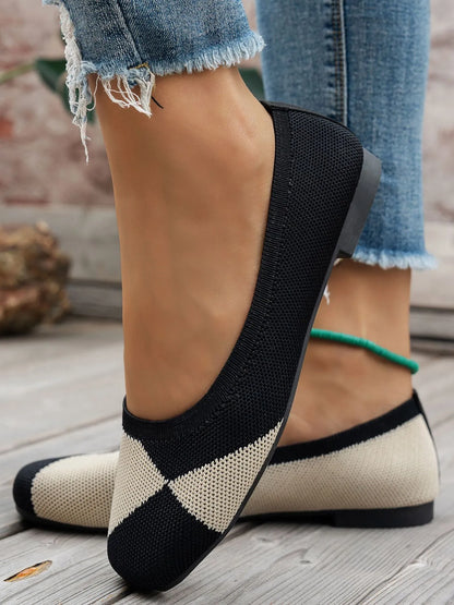 Color Block Knit Slip-On Loafers - Fashorio