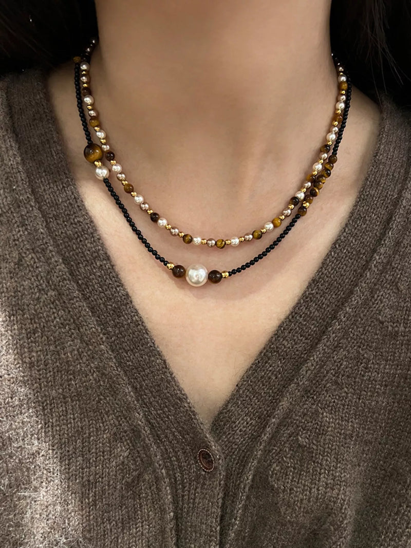 Camel tiger eye adjustable necklace front view
