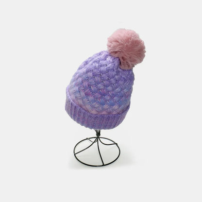 Gradient Knit Hat with Pompom Lavender One Size - Fashorio