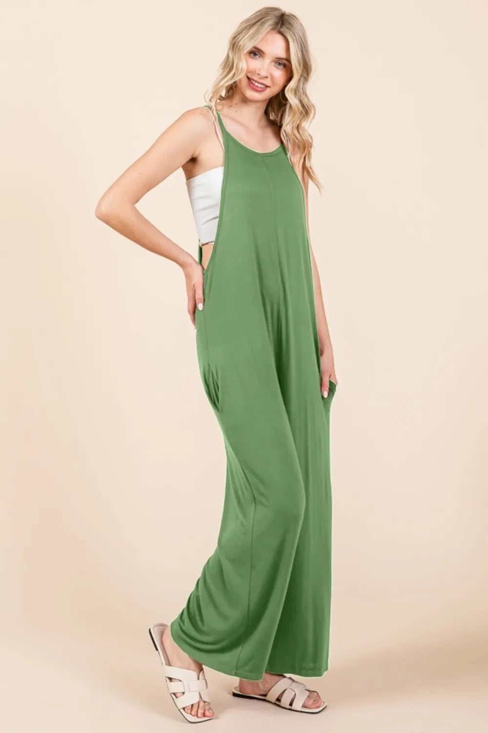 Sleeveless Wide Leg Jumpsuit with Pockets side view