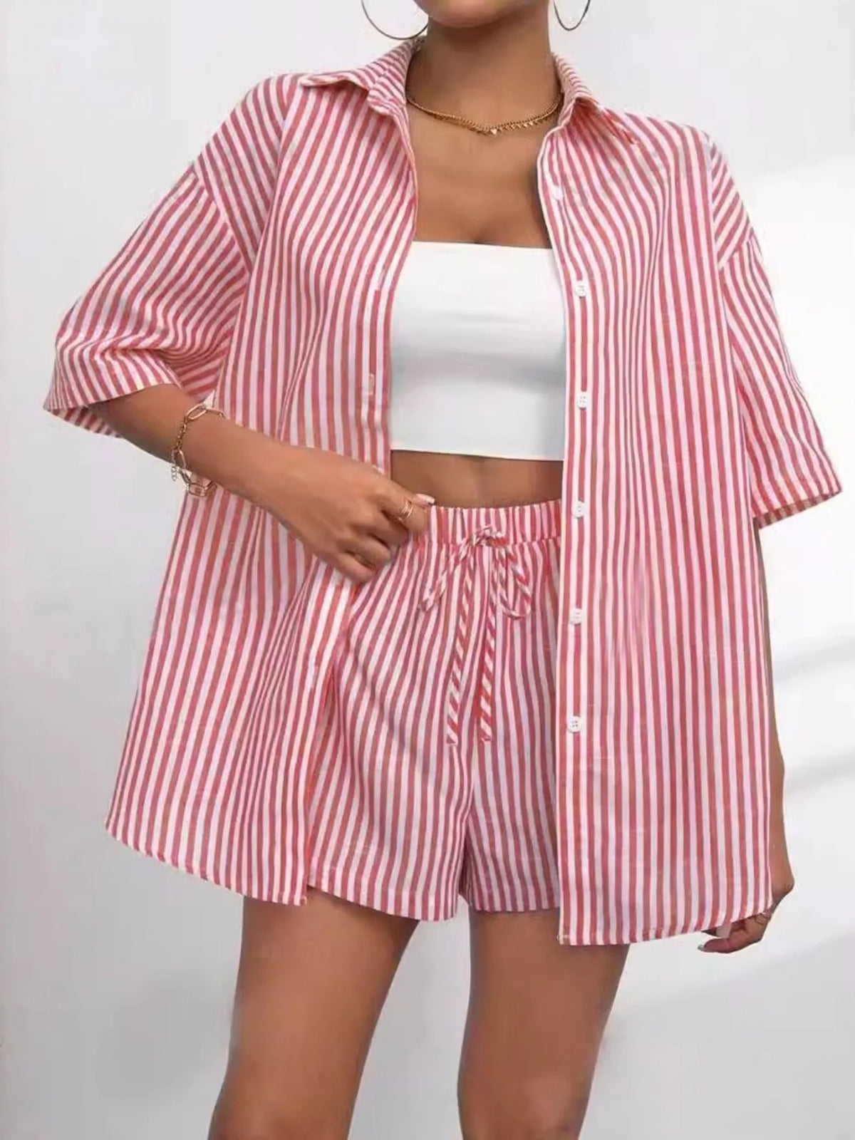 Striped shirt tie detail