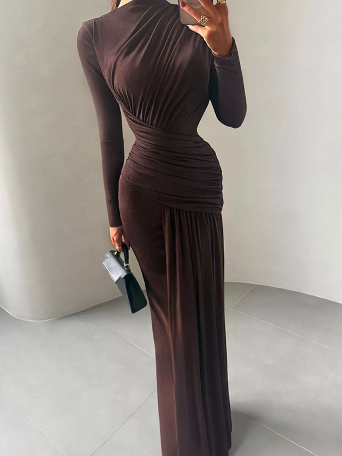 Ruched long sleeve maxi dress lavender colourway