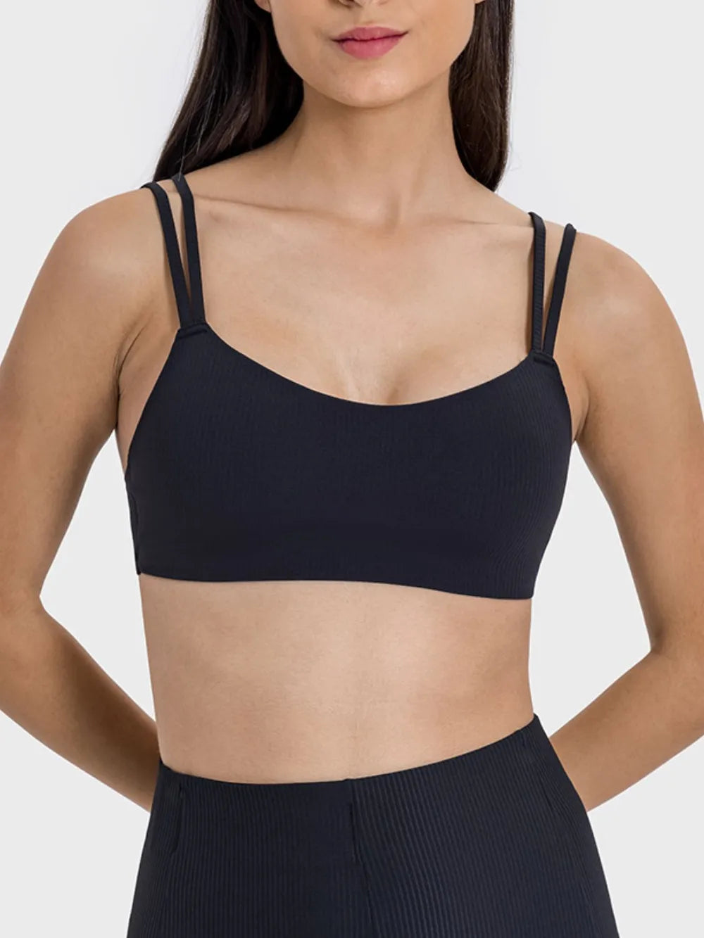 Millennia Scoop Neck Double Strap Active Cami Black - Fashorio