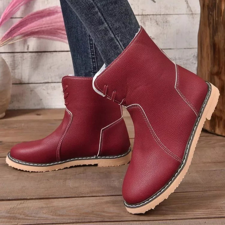 Round toe platform boots in Red, front view