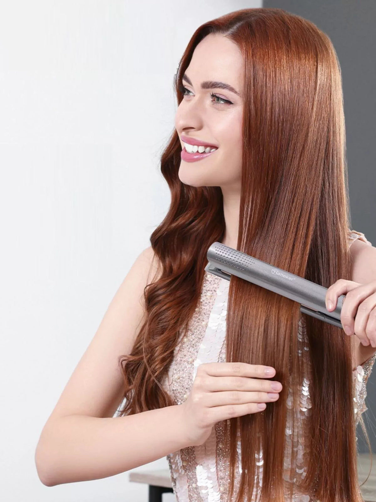 Hair straightener heated plates close up