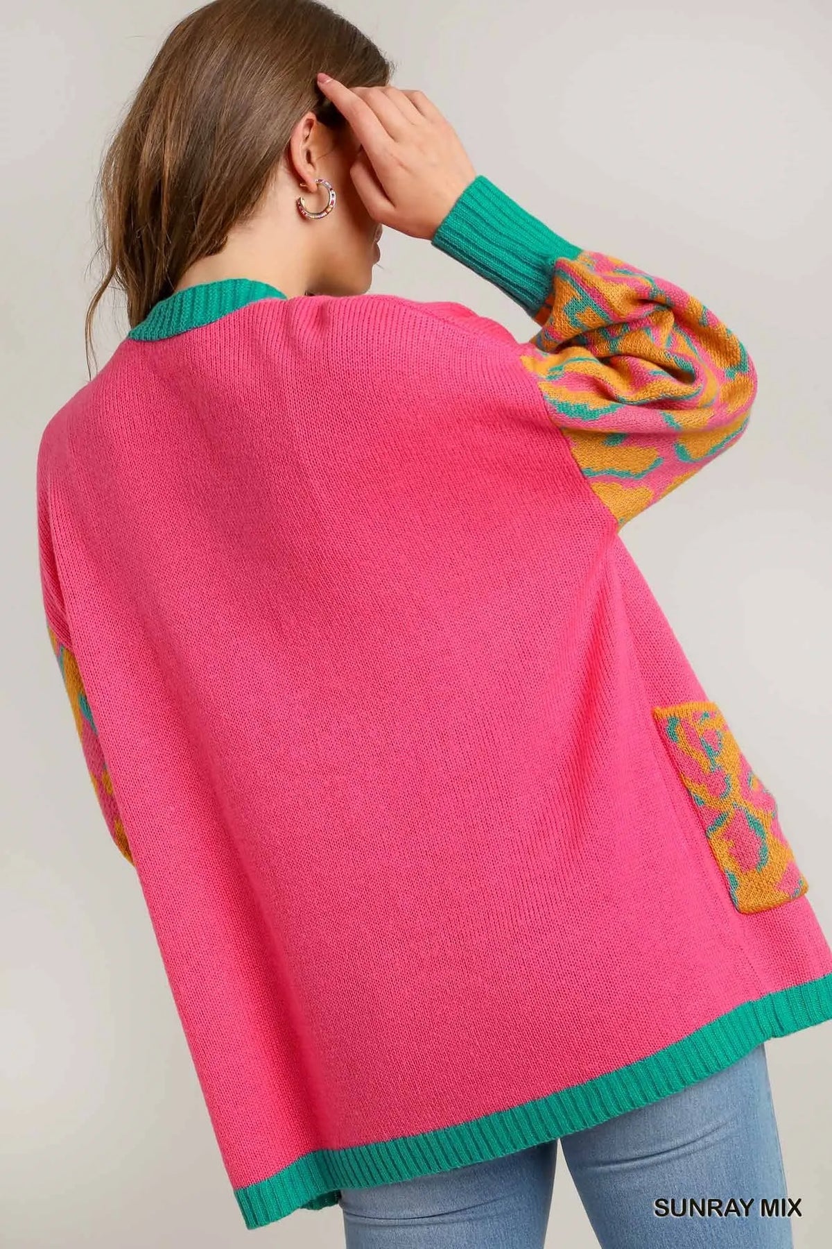 Animal Print Open Front Cardigan in Sunray side view