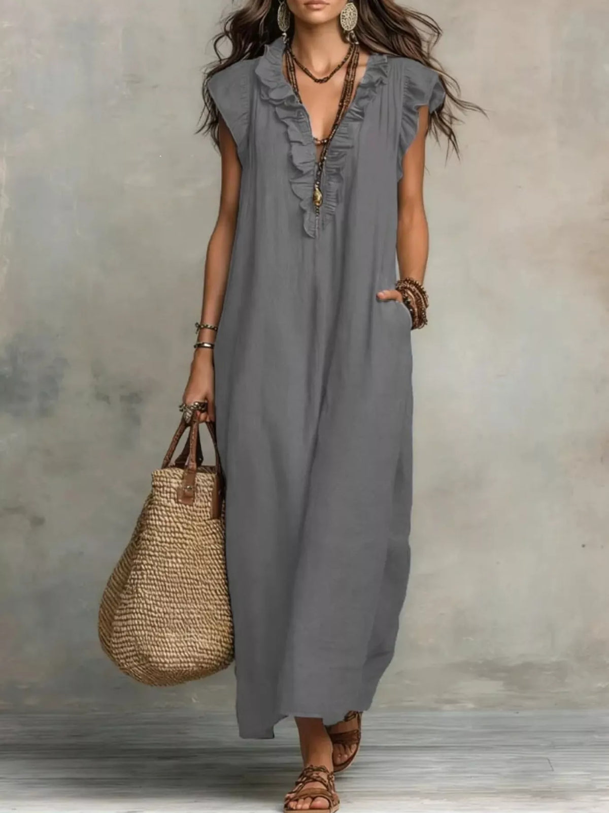 Womens maxi dress shown in a neutral colourway