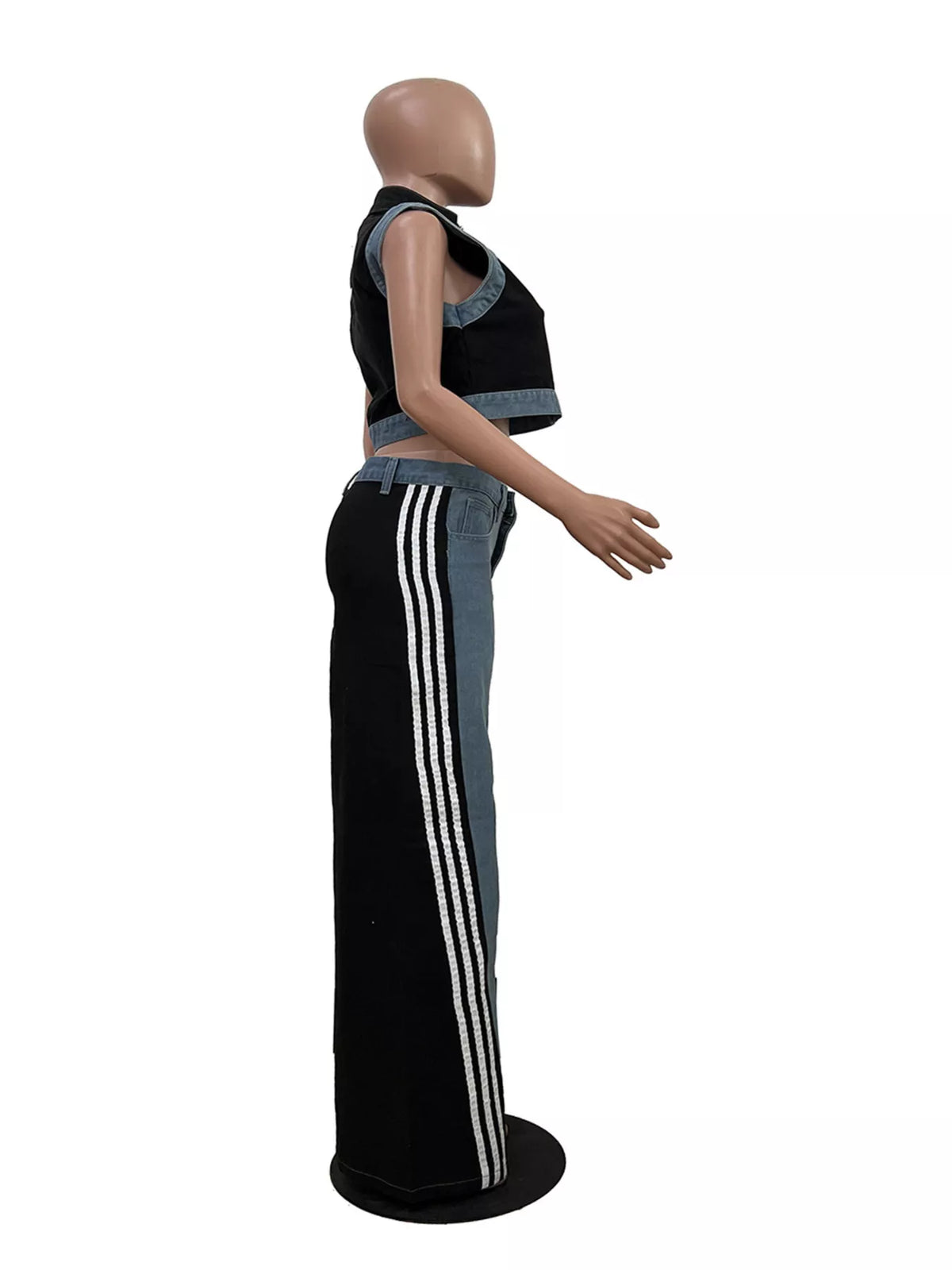 Zip Front Crop Top and Striped Pants Set, view 21