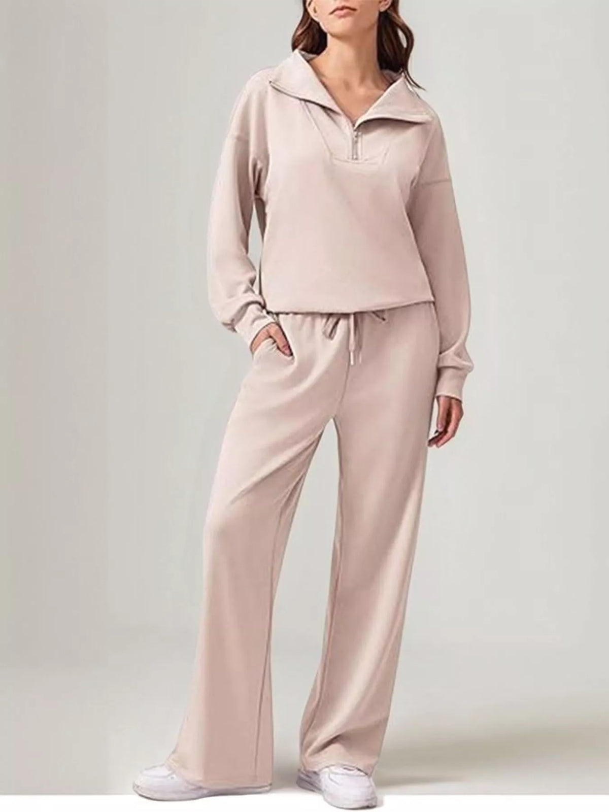 Quarter zip top and pants set front view