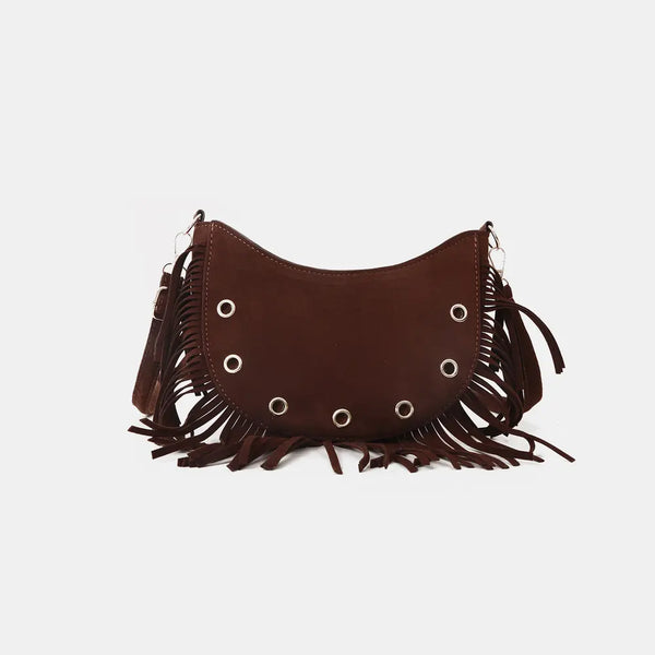 Fringe Detail Crossbody Bag Dark Brown One Size - Fashorio