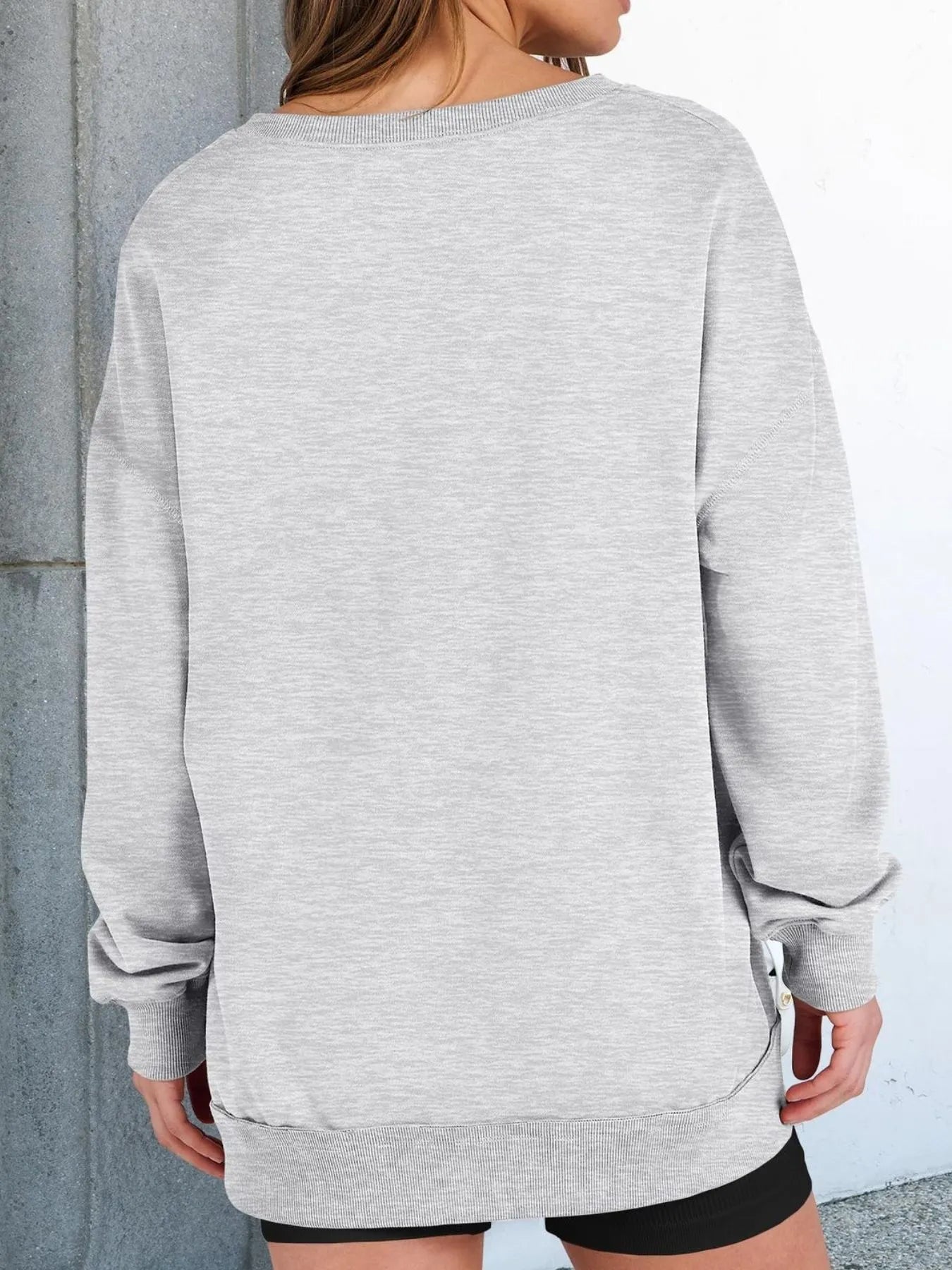 Notched Long Sleeve Oversized Sweatshirt - Fashorio
