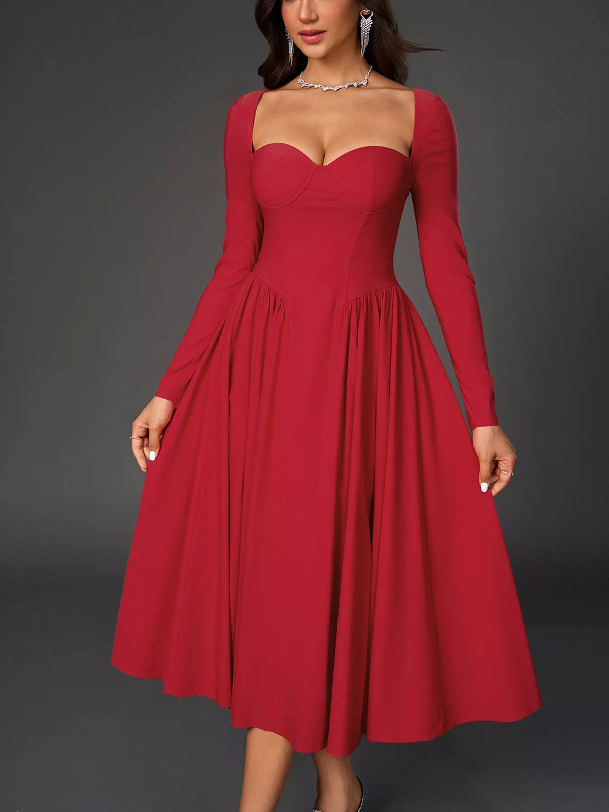 Sweetheart neck midi dress back zipper view