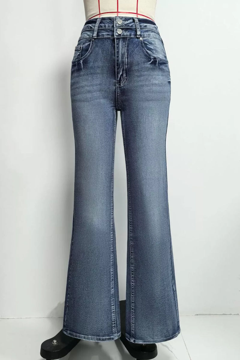 High waisted flare leg jeans front view