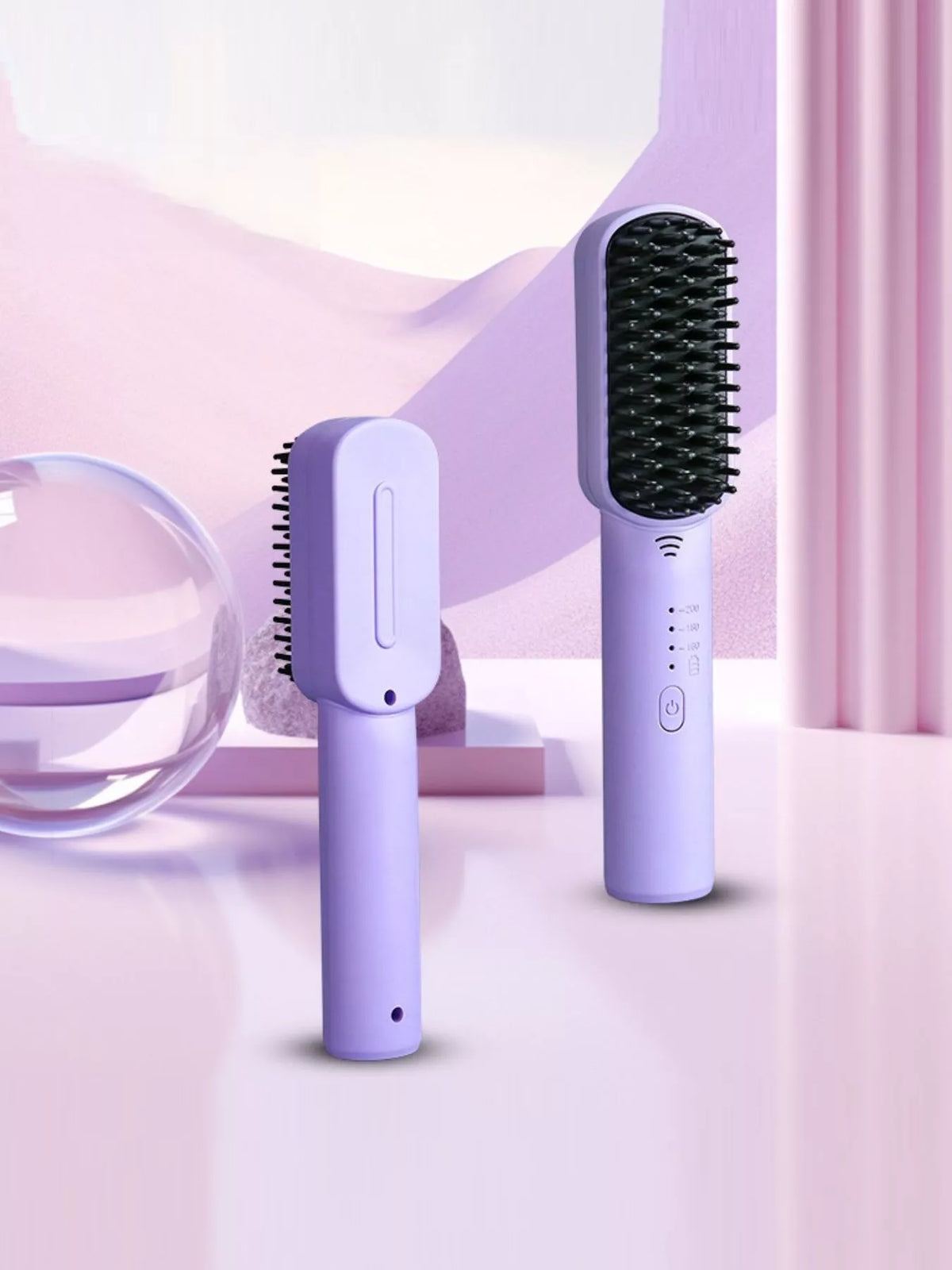 Straightening comb in use on hair