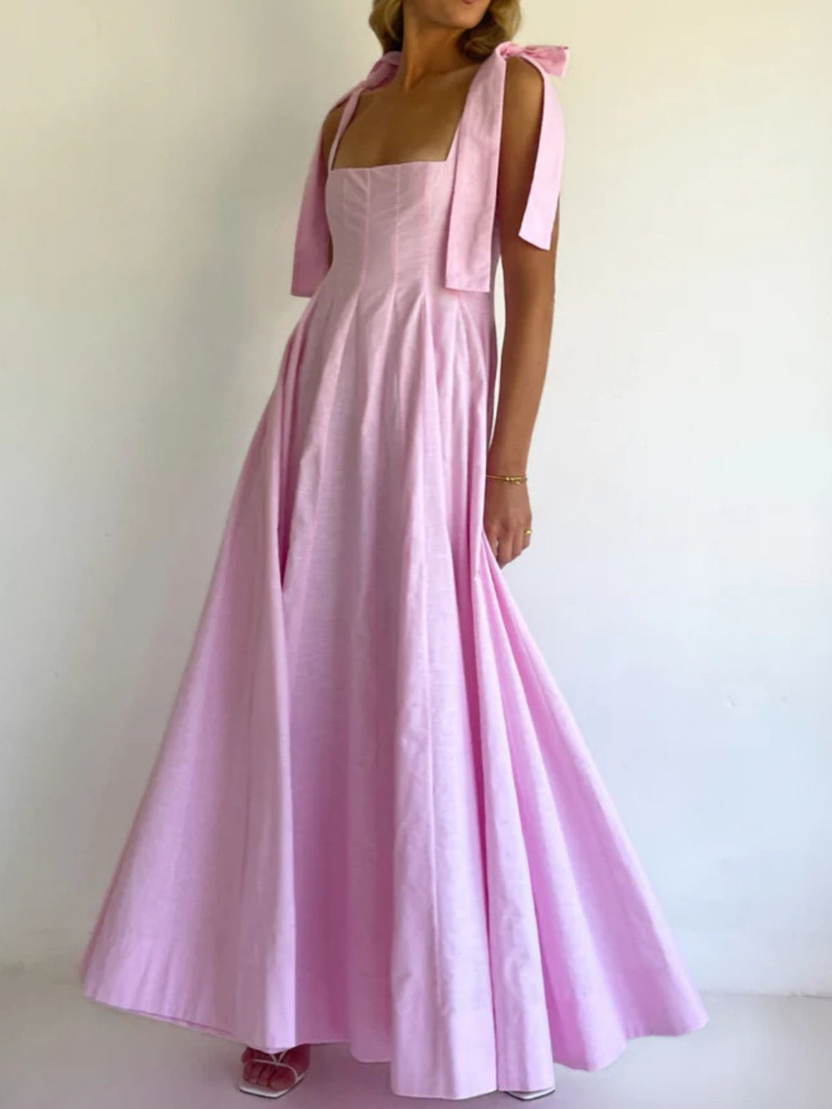 Gradient tie shoulder maxi dress waist detail