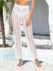 Cutout Drawstring High Waist Swim Pants White - Fashorio