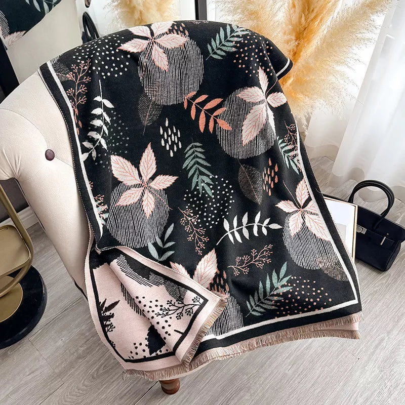 Printed raw hem scarf draped view