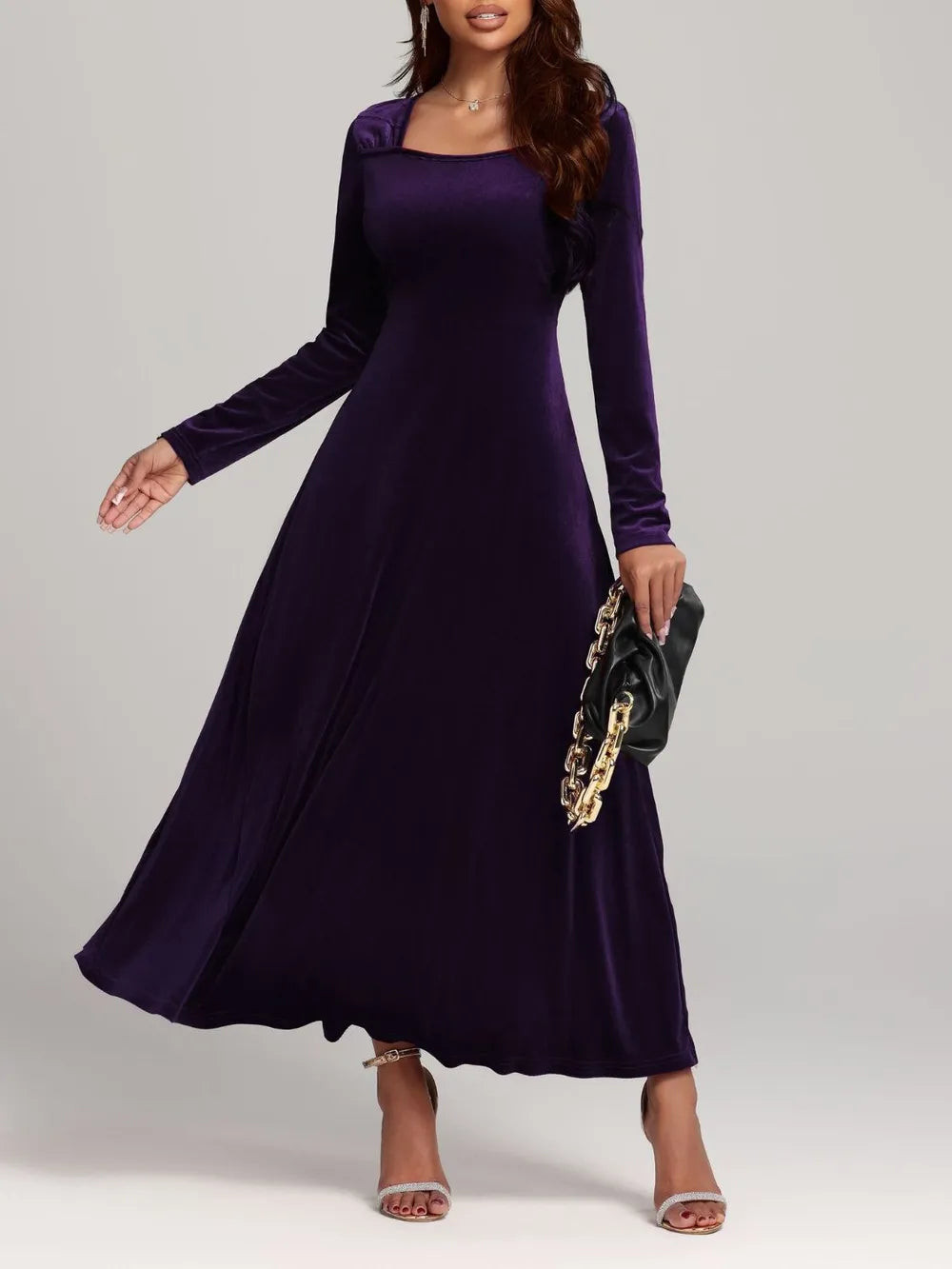 Fabric sheen detail on the velvet dress