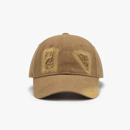 Distressed Cotton Baseball Cap Camel One Size - Fashorio
