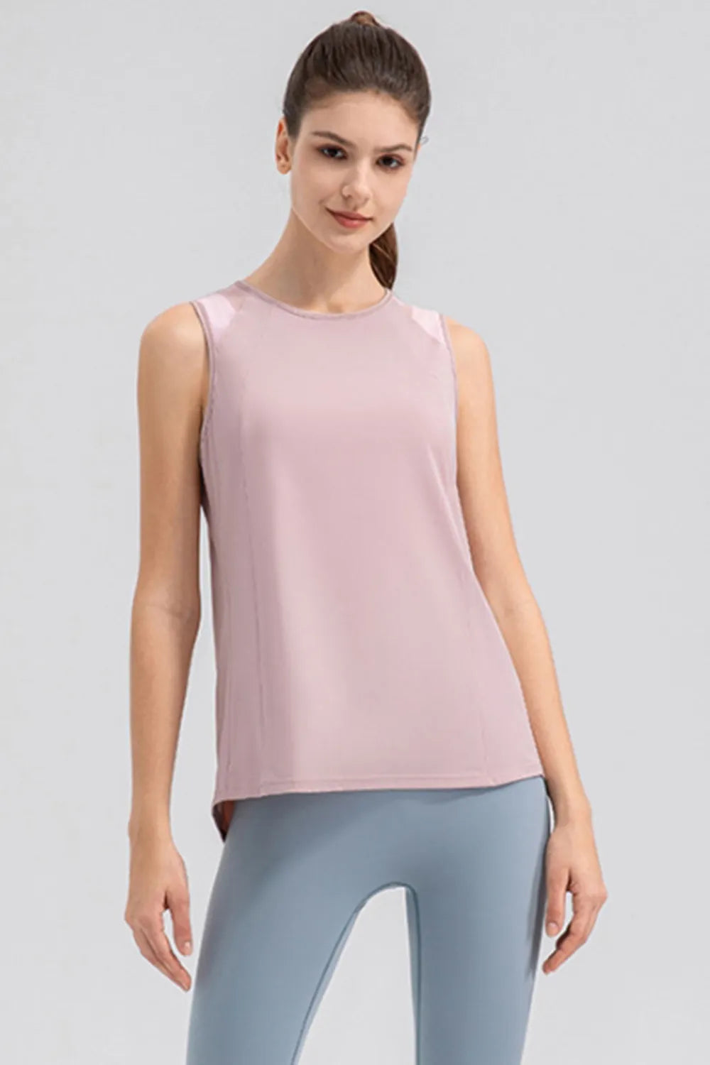 Round Neck Wide Strap Active Tank side view 10