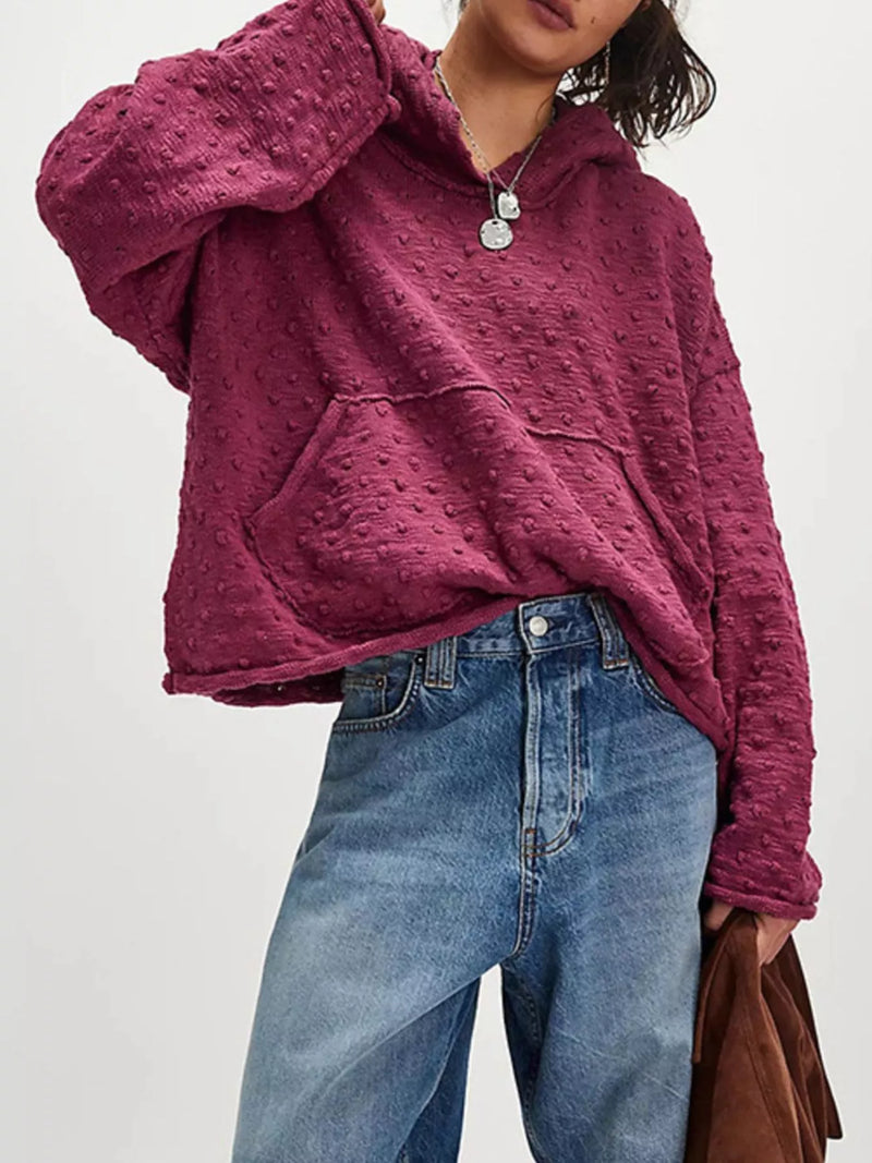 Textured dot knit hooded sweater front view