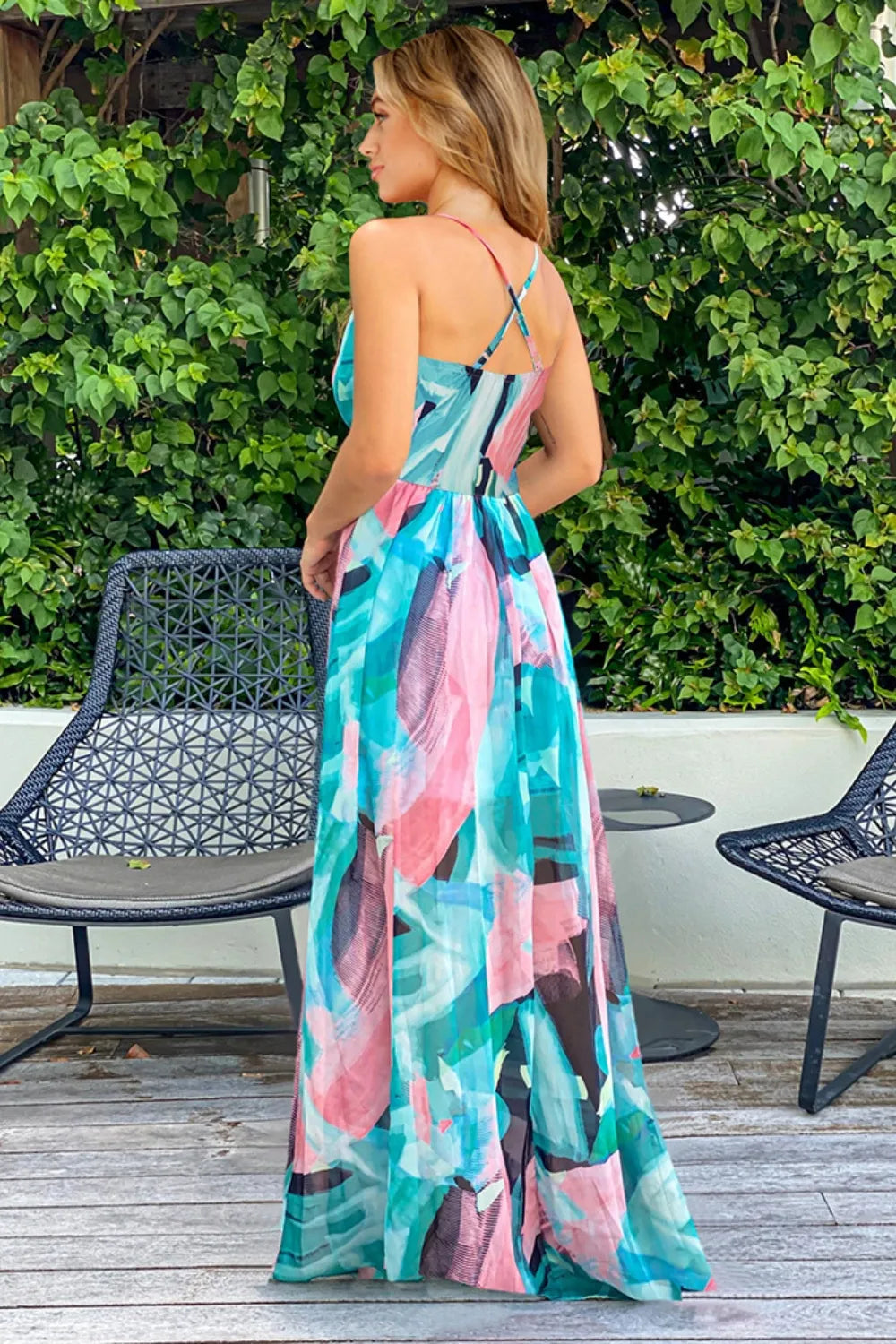 Printed surplice cami maxi dress sleeve detail